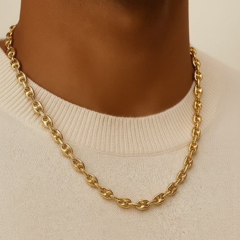 10KT Yellow Gold Coffee Bean Chain Necklace Bijoux Signé Luxo 24" 