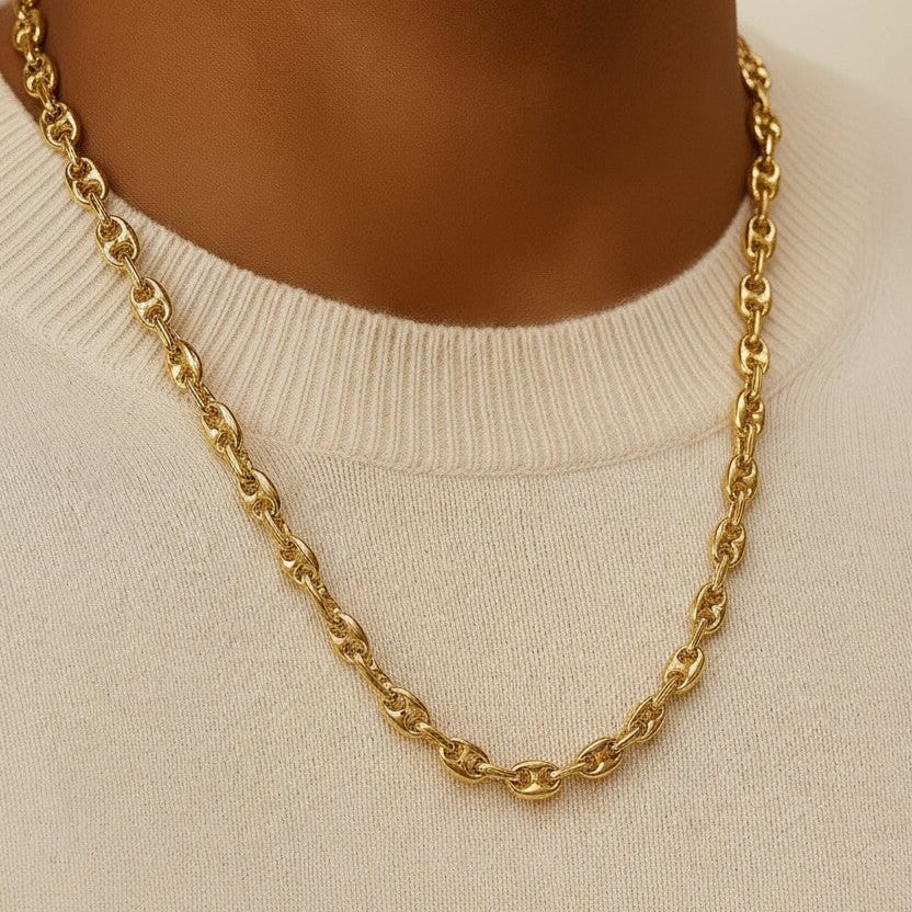 10KT Yellow Gold Coffee Bean Chain Necklace Bijoux Signé Luxo 26" 