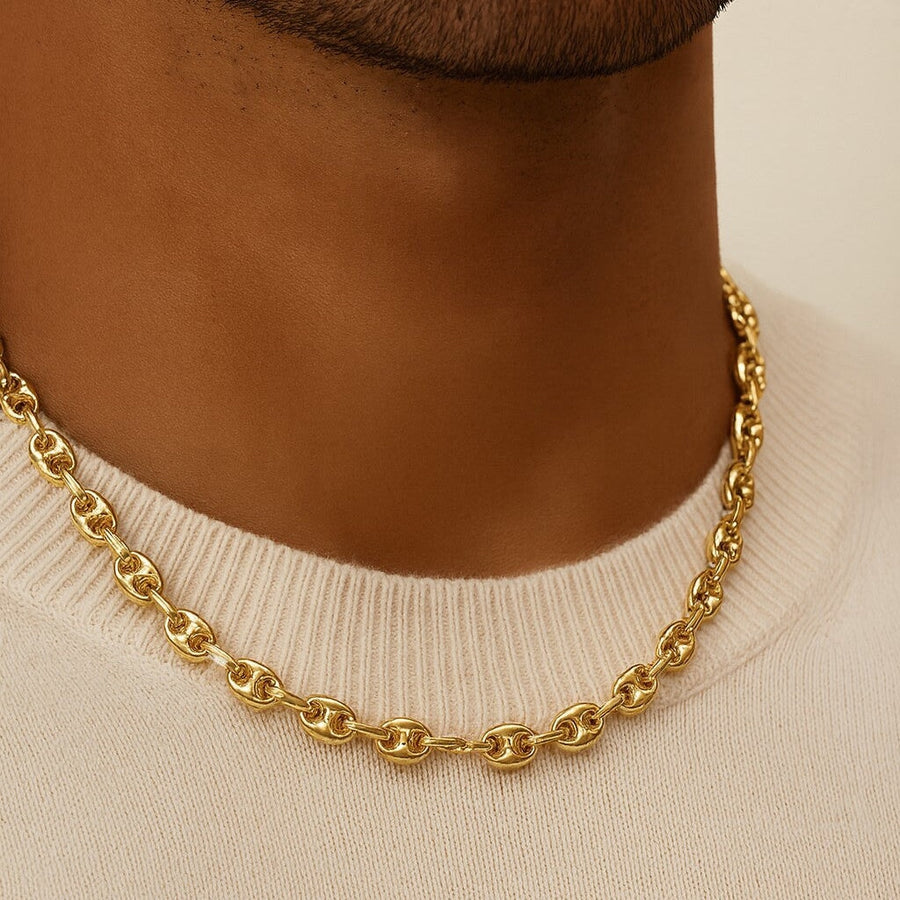 10KT Yellow Gold Coffee Bean Chain Necklace Bijoux Signé Luxo 