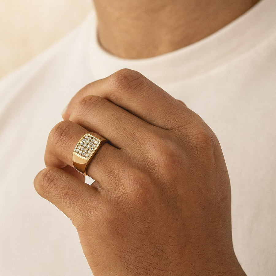 10KT Yellow Gold Cubic Rectangular Ring Ring Bijoux Signé Luxo 