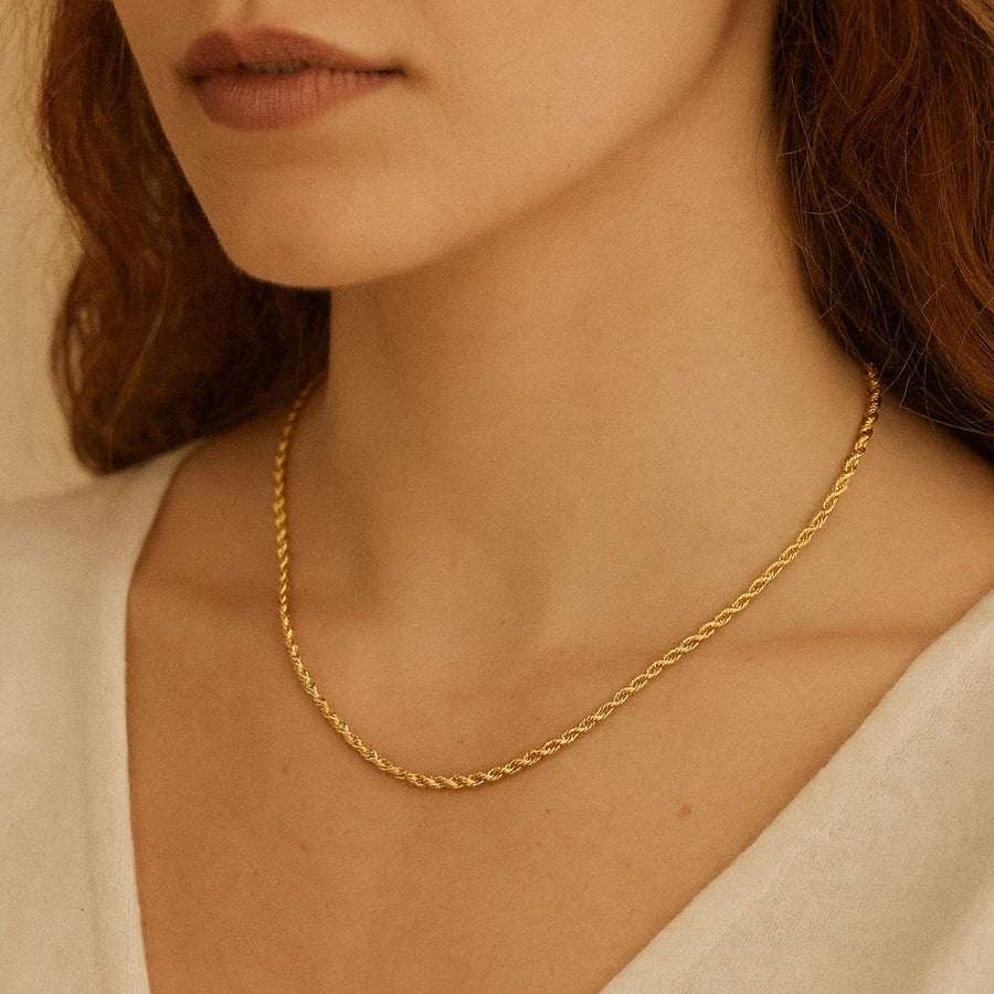 10KT Yellow Gold Diamond Cut Rope Chain Necklace Bijoux Signé Luxo 2 mm 16" 