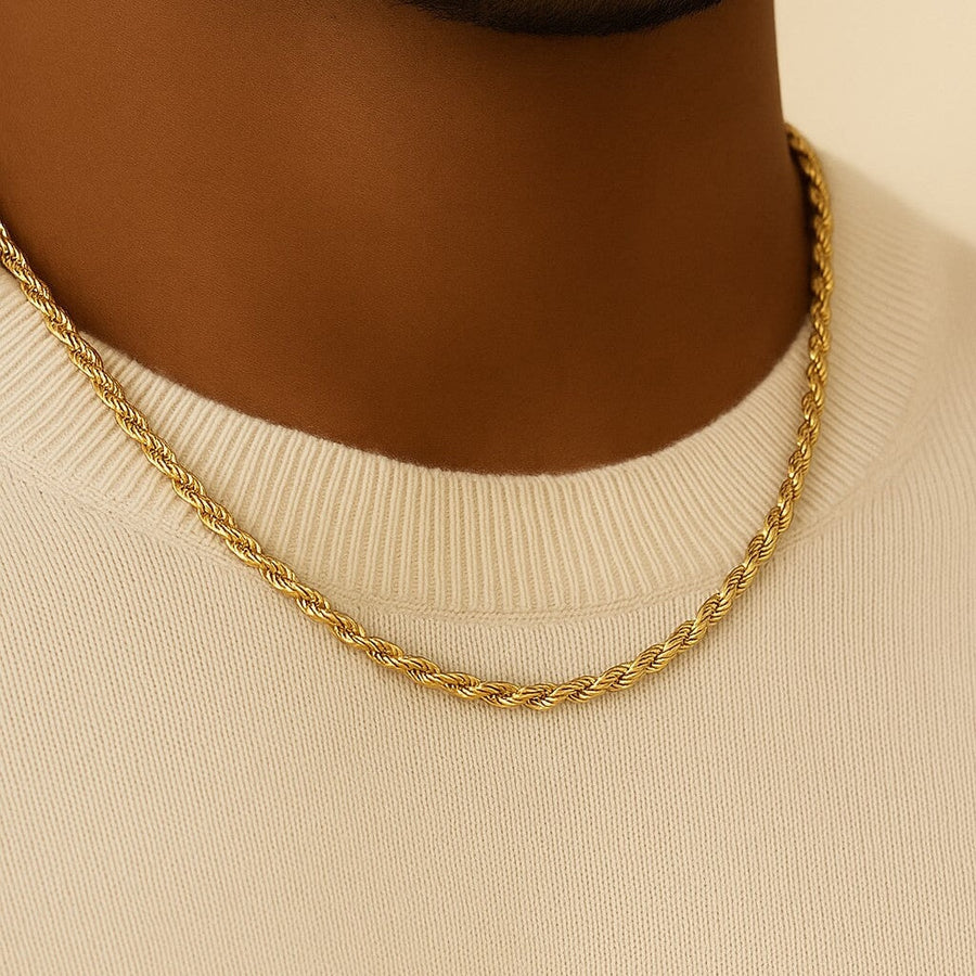 10KT Yellow Gold Diamond Cut Rope Chain Necklace Bijoux Signé Luxo 3 mm 16" 