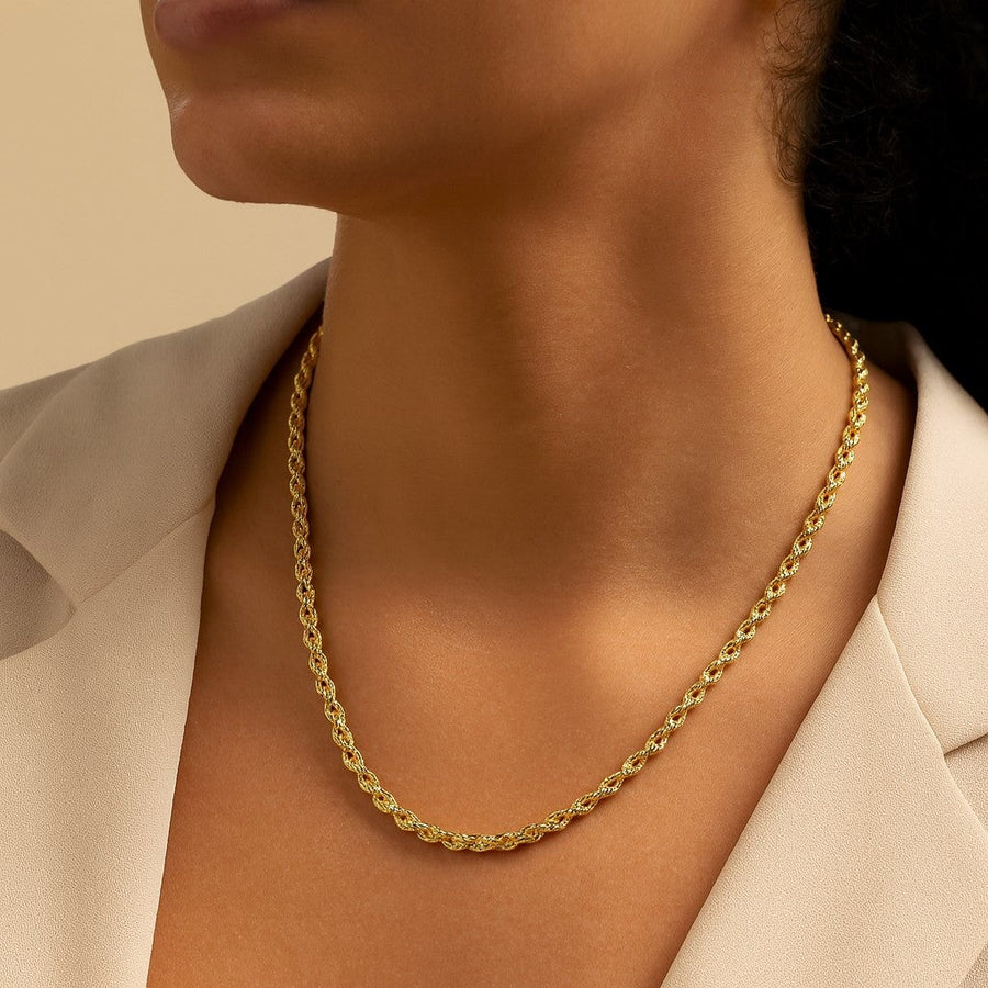 10KT Yellow Gold Diamond Cut Rope Chain Necklace Bijoux Signé Luxo 4 mm 18" 