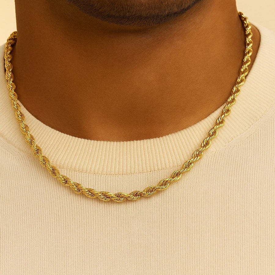 10KT Yellow Gold Diamond Cut Rope Chain Necklace Bijoux Signé Luxo 4 mm 18" 