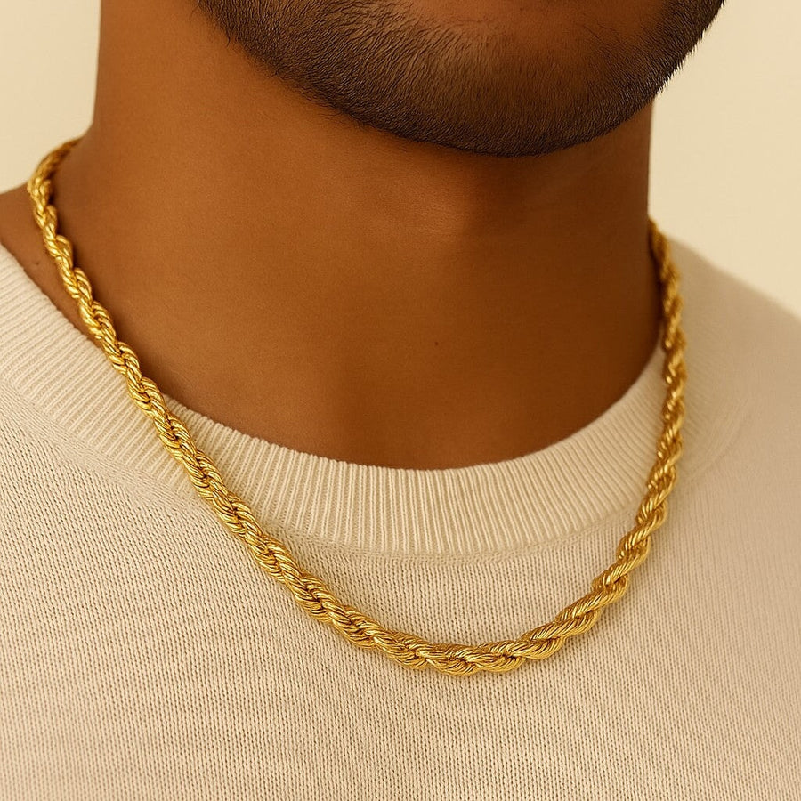 10KT Yellow Gold Diamond Cut Rope Chain Necklace Bijoux Signé Luxo 5mm 18" 