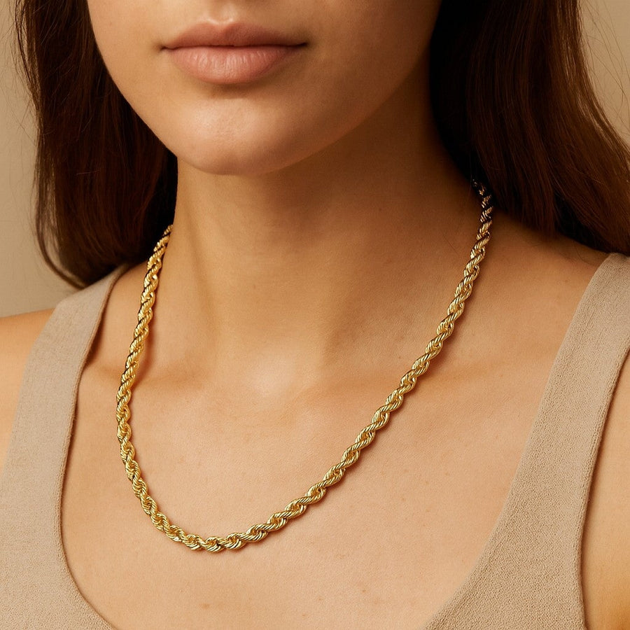 10KT Yellow Gold Diamond Cut Rope Chain Necklace Bijoux Signé Luxo 5mm 18" 