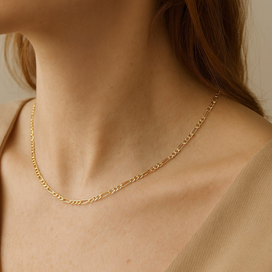 10KT Yellow Gold Figaro Chain Necklace Bijoux Signé Luxo 16" Yellow 2.0 mm