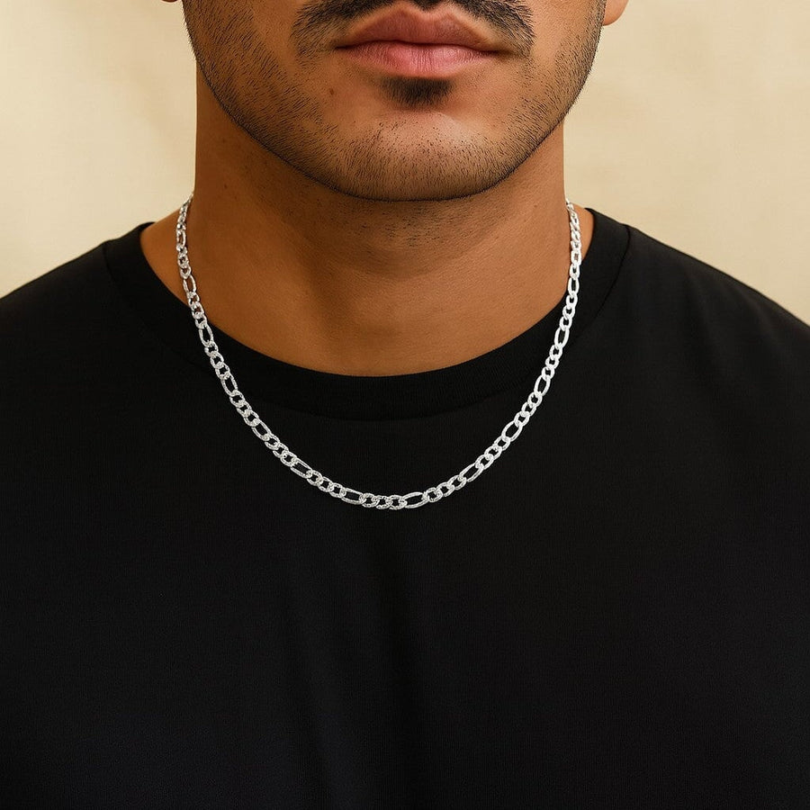 10KT Yellow Gold Figaro Chain Necklace Bijoux Signé Luxo 18" White 4.0 mm