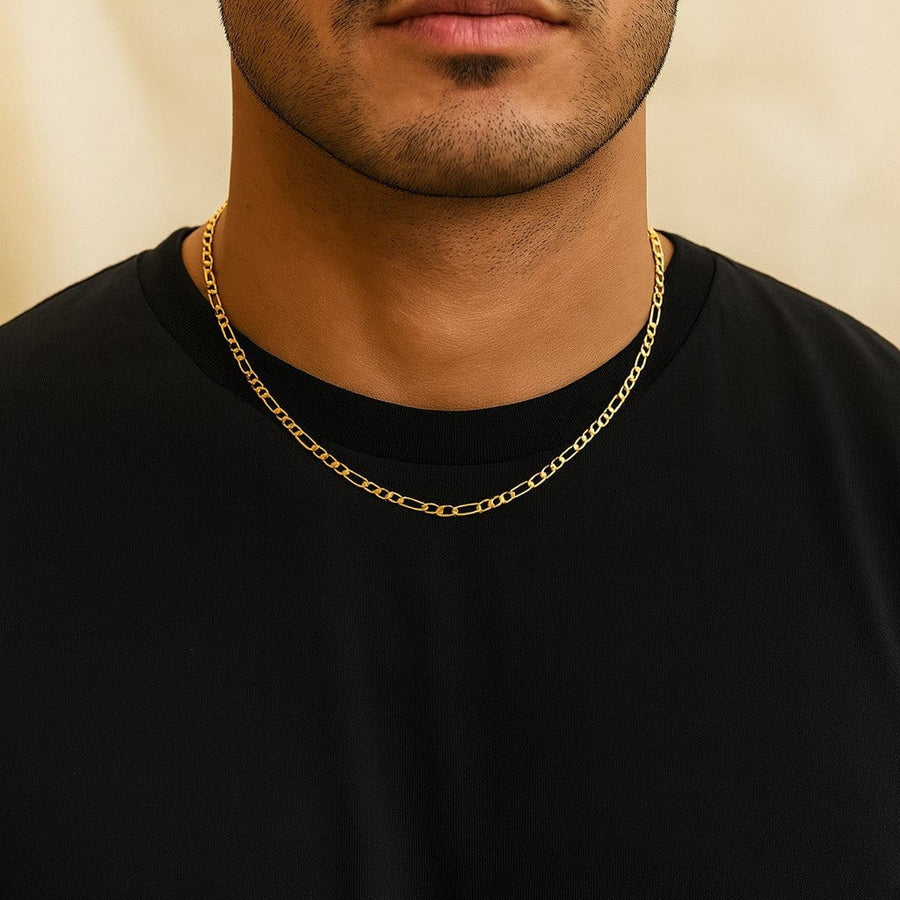 10KT Yellow Gold Figaro Chain Necklace Bijoux Signé Luxo 18" Yellow 4.0 mm