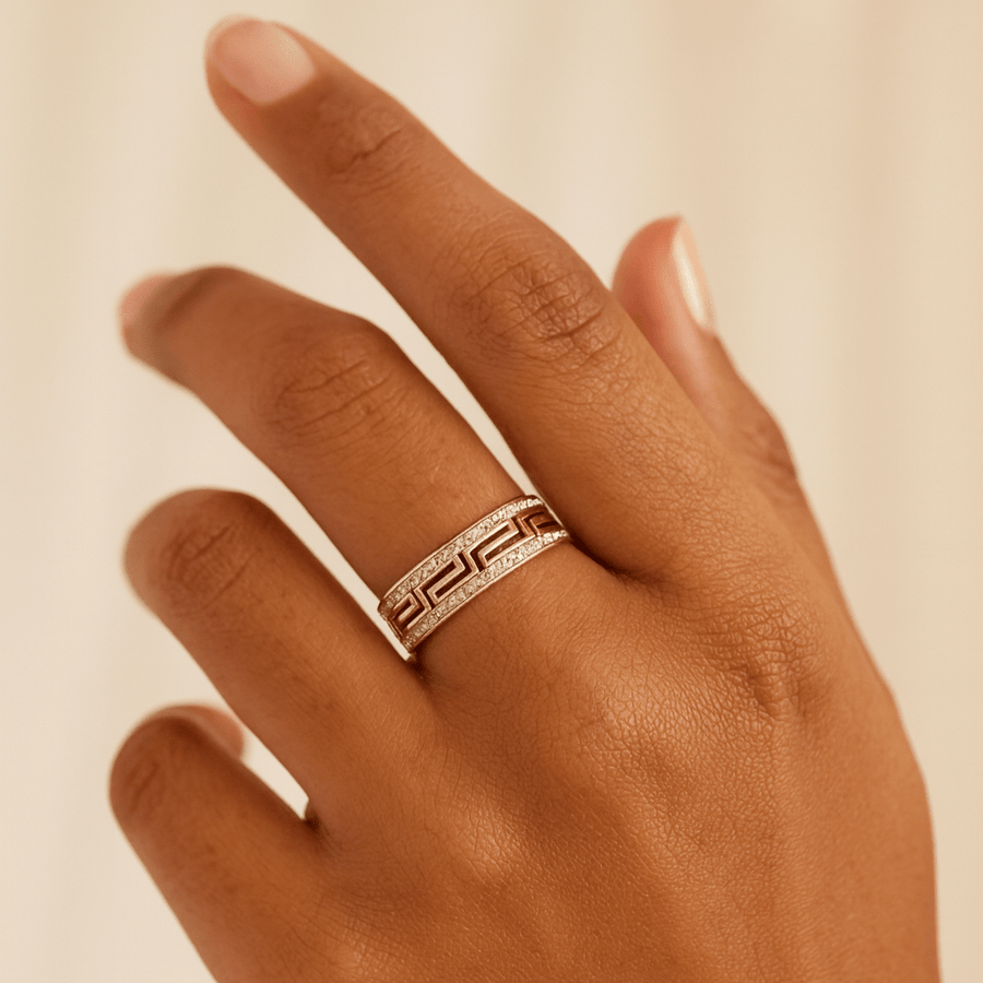 10KT Yellow Gold Greek Cubic Ring Ring Bijoux Signé Luxo 