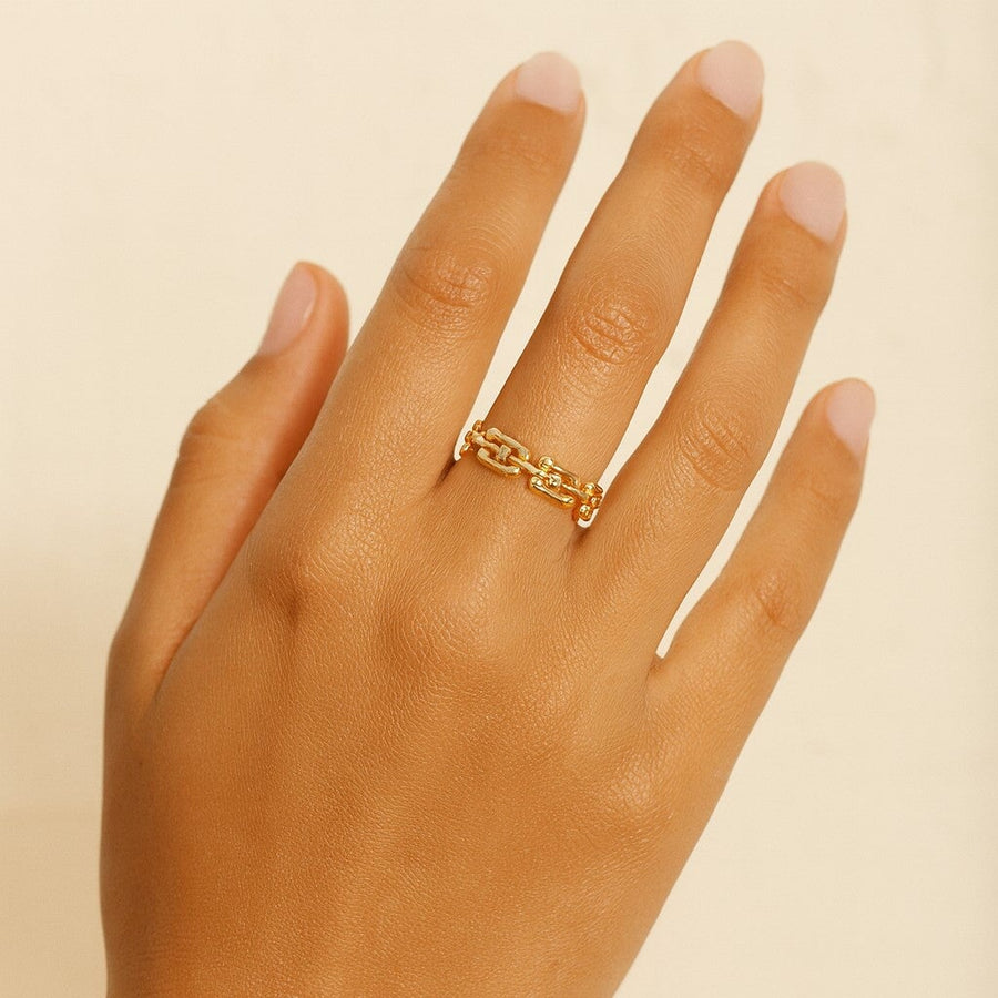 10KT Yellow Gold Hardwear Ring Ring Bijoux Signé Luxo 5 