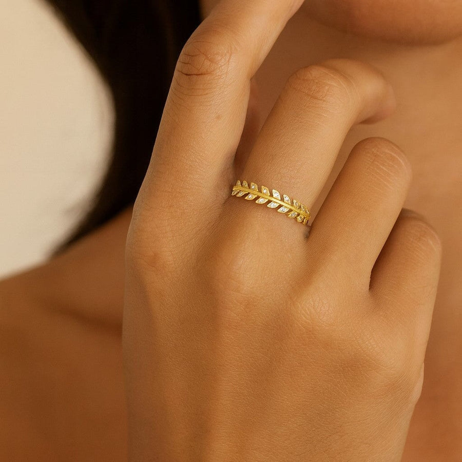 10KT Yellow Gold Leaf Cubic Ring Ring Bijoux Signé Luxo 5 