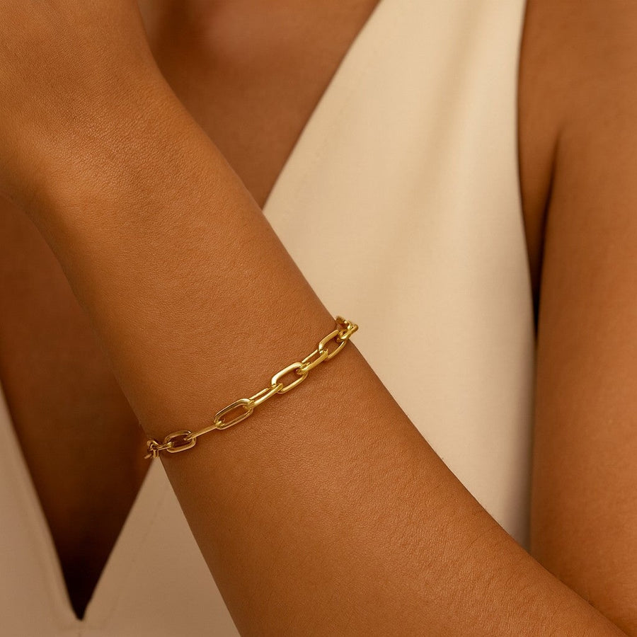 10KT Yellow Gold Paperclip Bracelet Bracelet Bijoux Signé Luxo Yellow 3MM 