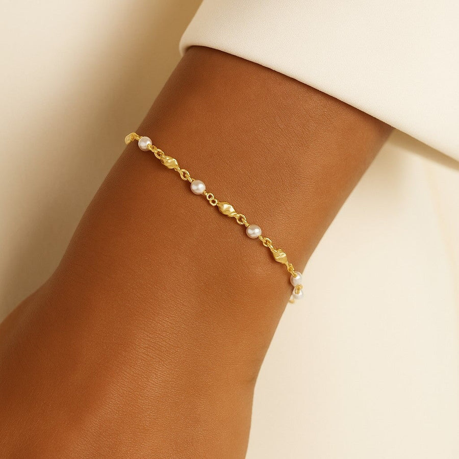 10KT Yellow Gold Pearl Beaded Bracelet Bracelet Bijoux Signé Luxo 