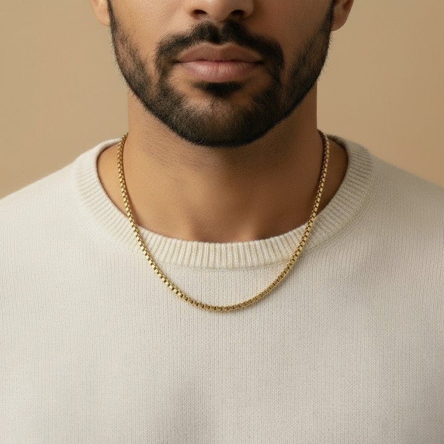 10KT Yellow Gold Round Box Chain Bijoux Signé Luxo 20" 