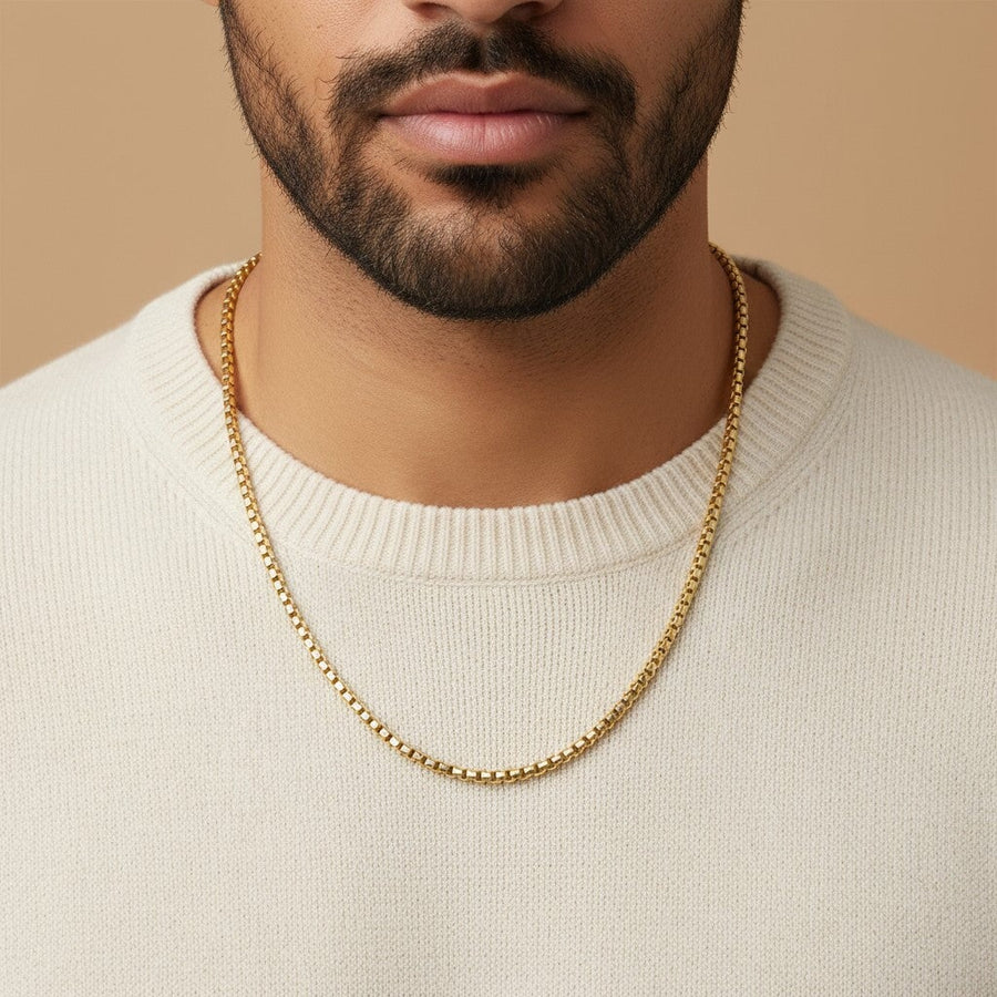 10KT Yellow Gold Round Box Chain Bijoux Signé Luxo 24" 