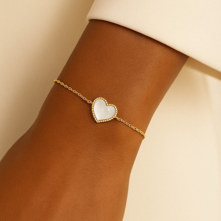 10KT Yellow Gold Vintage Heart Bracelet Bracelet Bijoux Signé Luxo Yellow 