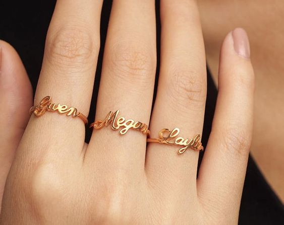 Personalized Gold Rings - Initials Rings, Name Rings, Diamond or Plain Gold Personalized Rings