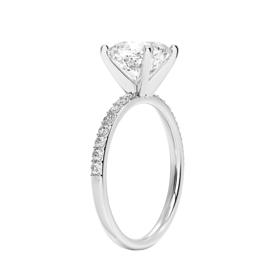 Classic Four Prong Cushion Lab Diamond Engagement Ring Bijoux Luxo 