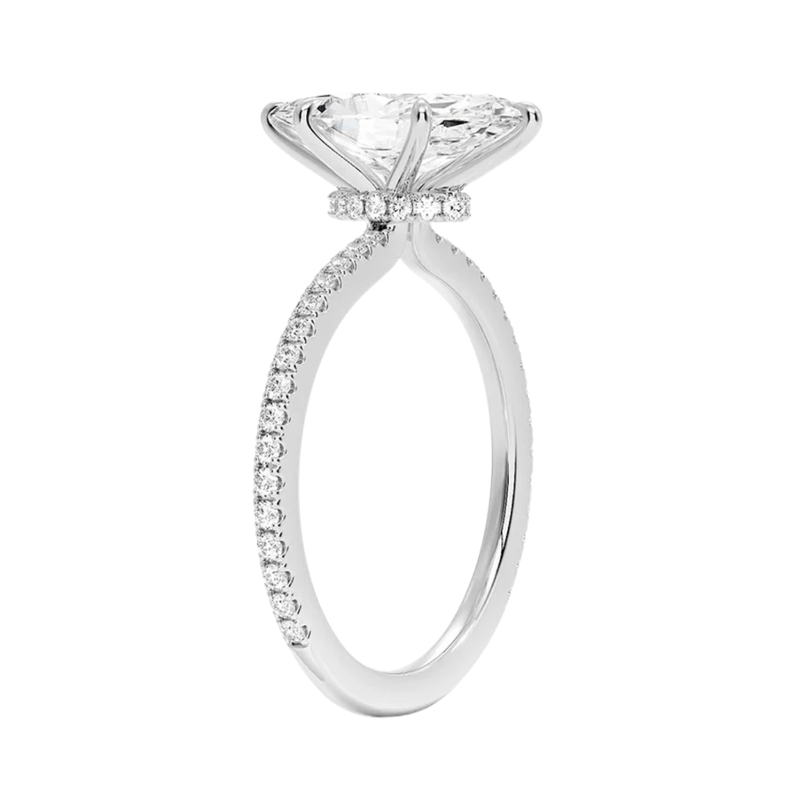 Classic Six Prong Marquise Lab Diamond Engagement Ring with Hidden Halo Bijoux Luxo 