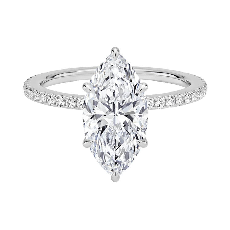 Classic Six Prong Marquise Lab Diamond Engagement Ring with Hidden Halo Bijoux Luxo White Gold 3 