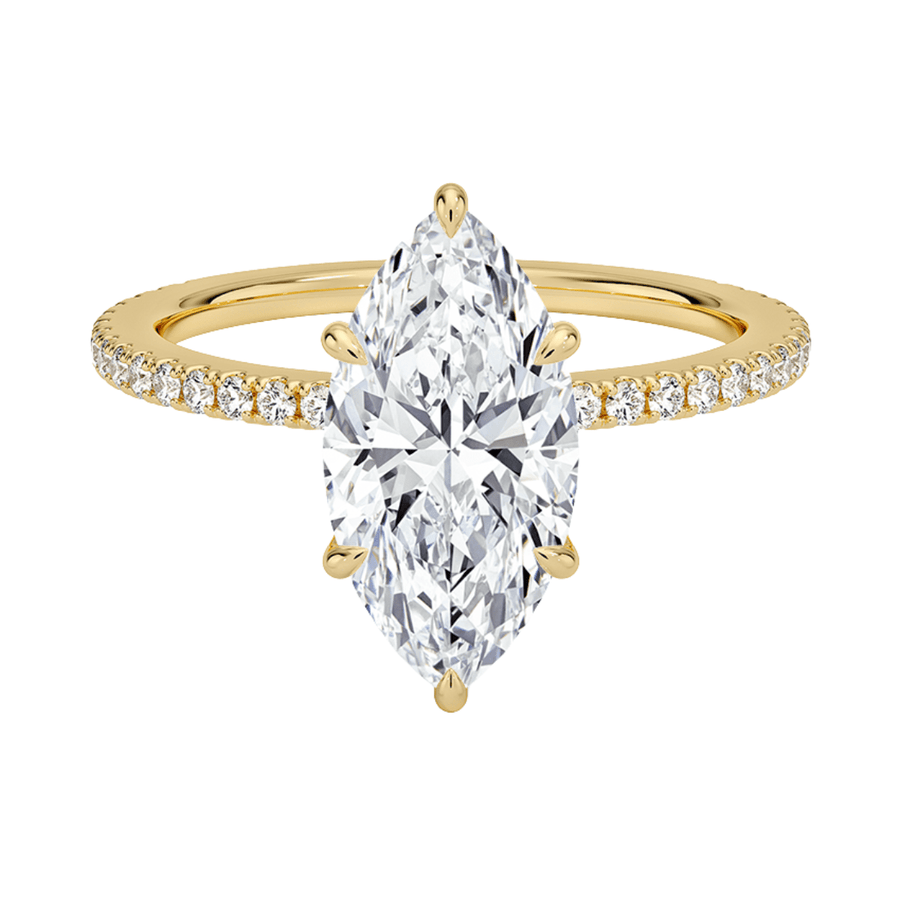 Classic Six Prong Marquise Lab Diamond Engagement Ring with Hidden Halo Bijoux Luxo Yellow Gold 3 