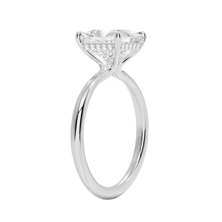 Princess Cut Solitaire Lab Diamond Engagement Ring with Hidden Halo Bijoux Luxo 