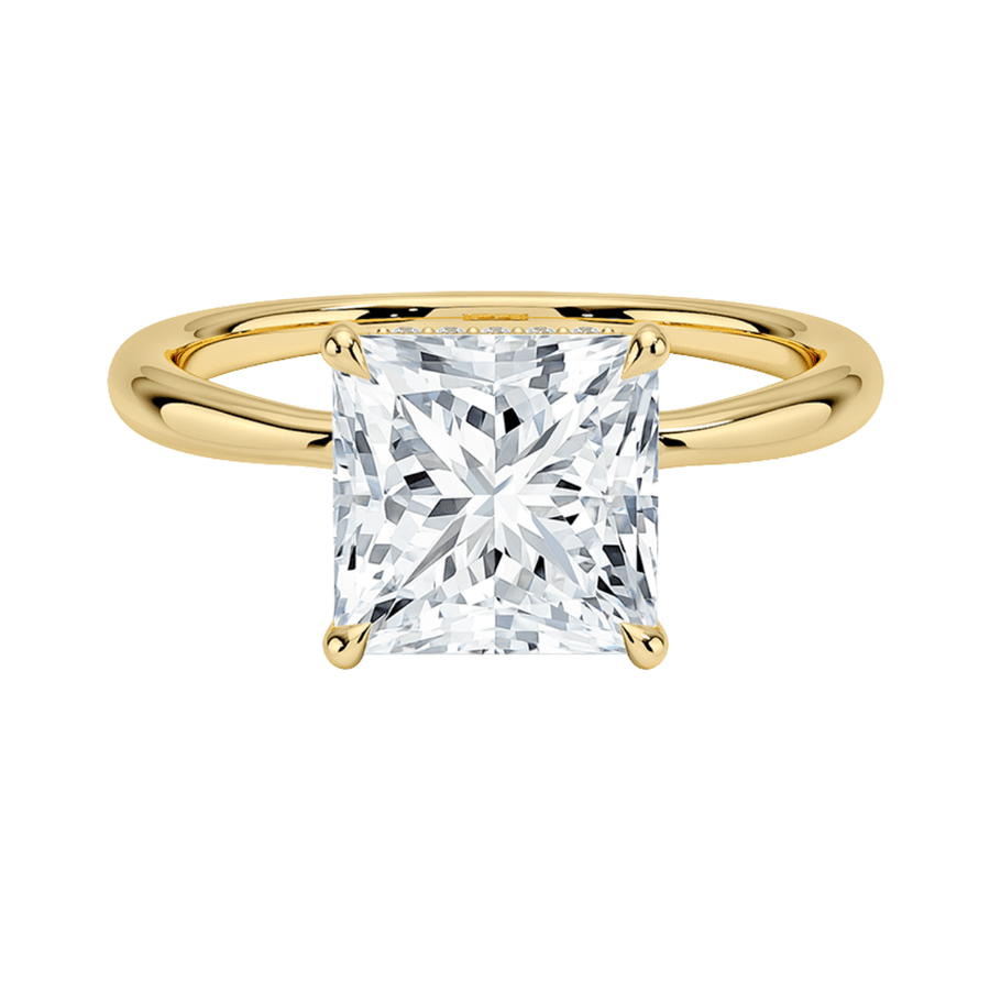 Princess Cut Solitaire Lab Diamond Engagement Ring with Hidden Halo Bijoux Luxo 3 Yellow Gold 