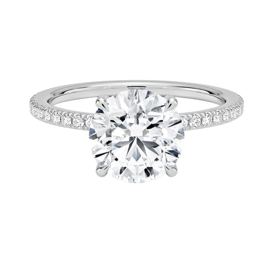 Round Solitaire Lab Diamond Engagement Ring with Hidden Halo Bijoux Luxo White Gold 3 