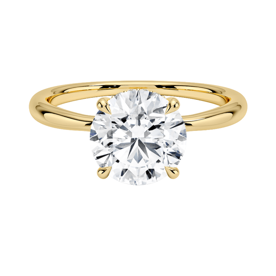 Round Solitaire Lab Diamond Engagement Ring with Hidden Halo Bijoux Luxo Yellow Gold 3 