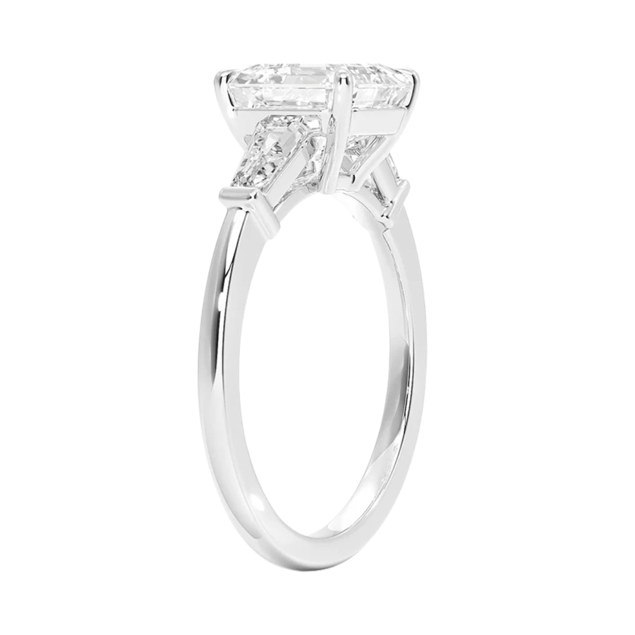 Three Stone Asscher Lab Diamond Engagement Ring Bijoux Luxo 