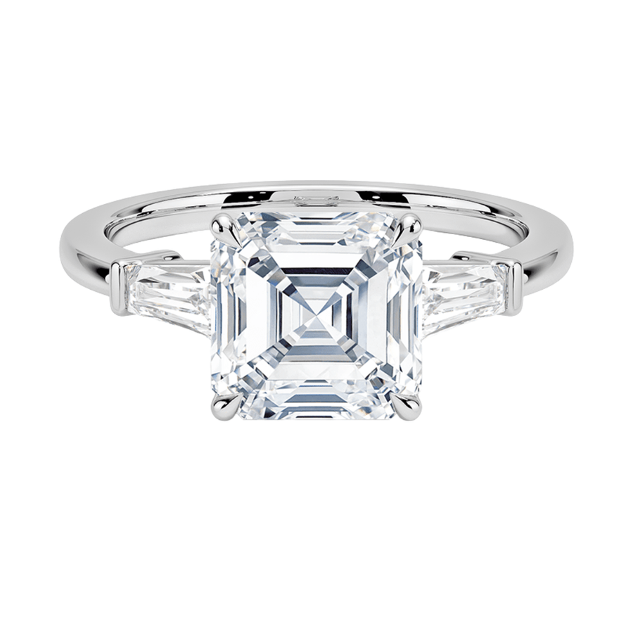 Three Stone Asscher Lab Diamond Engagement Ring Bijoux Luxo White Gold 3 