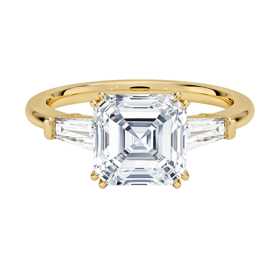 Three Stone Asscher Lab Diamond Engagement Ring Bijoux Luxo Yellow Gold 3 