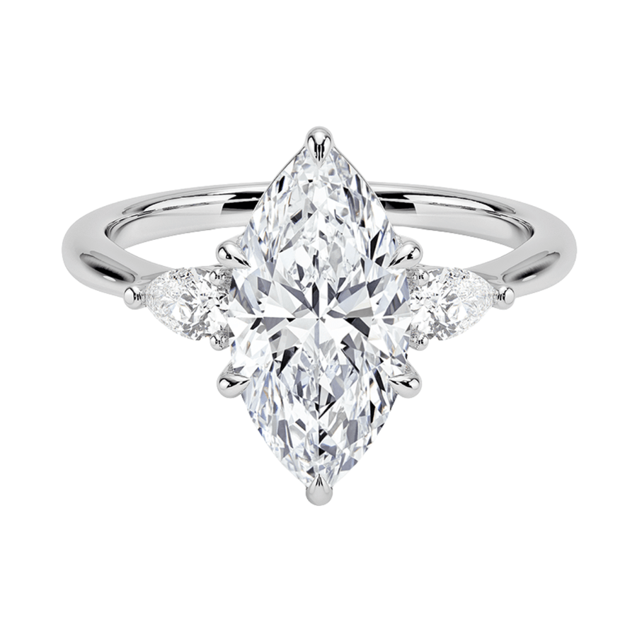 Three Stone Marquise Lab Diamond Engagement Ring Bijoux Luxo White Gold 3 