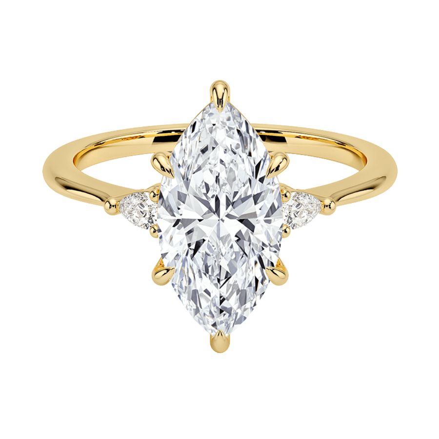 Three Stone Marquise Lab Diamond Engagement Ring Bijoux Luxo Yellow Gold 3 