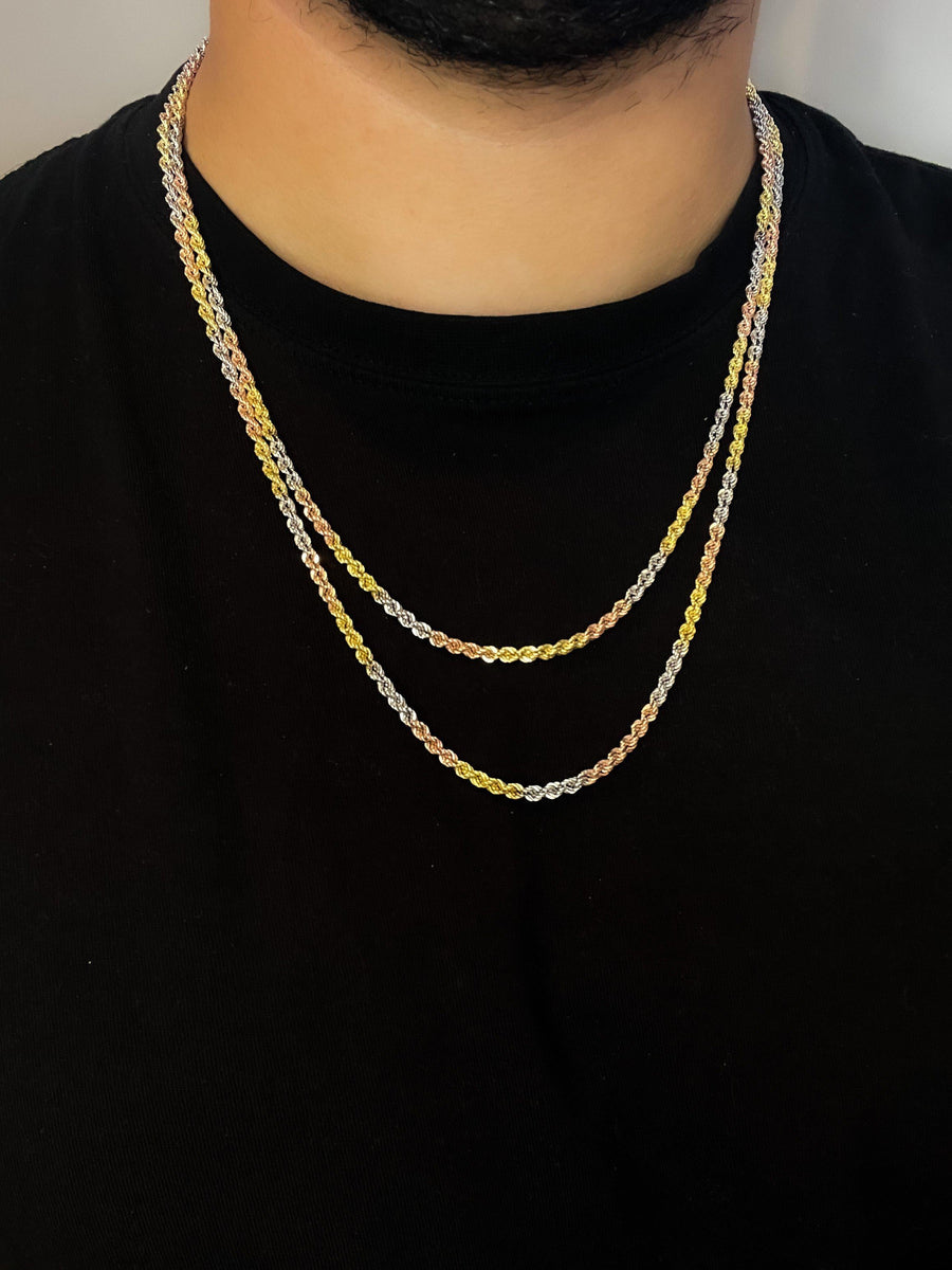 10KT Gold 3-Tone Rope Chain 002 Necklace Bijoux Signé Luxo 