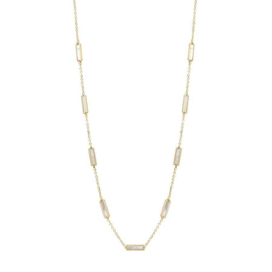 10KT Gold Bars By The Yard Necklace 035 Necklace Bijoux Signé Luxo Mother of Pearl 
