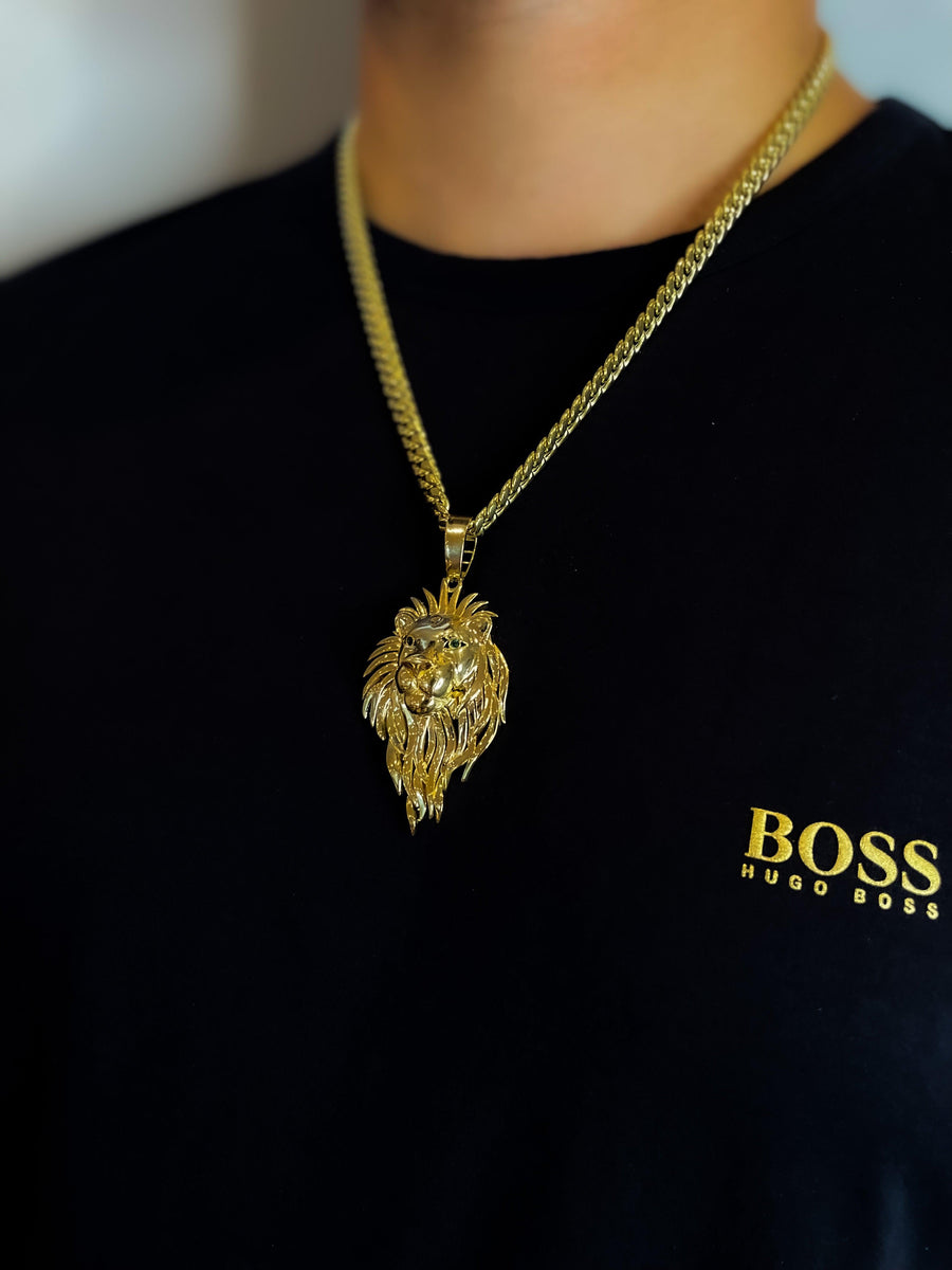 10KT Gold Big Lion Head 007 Pendant Bijoux Signé Luxo 