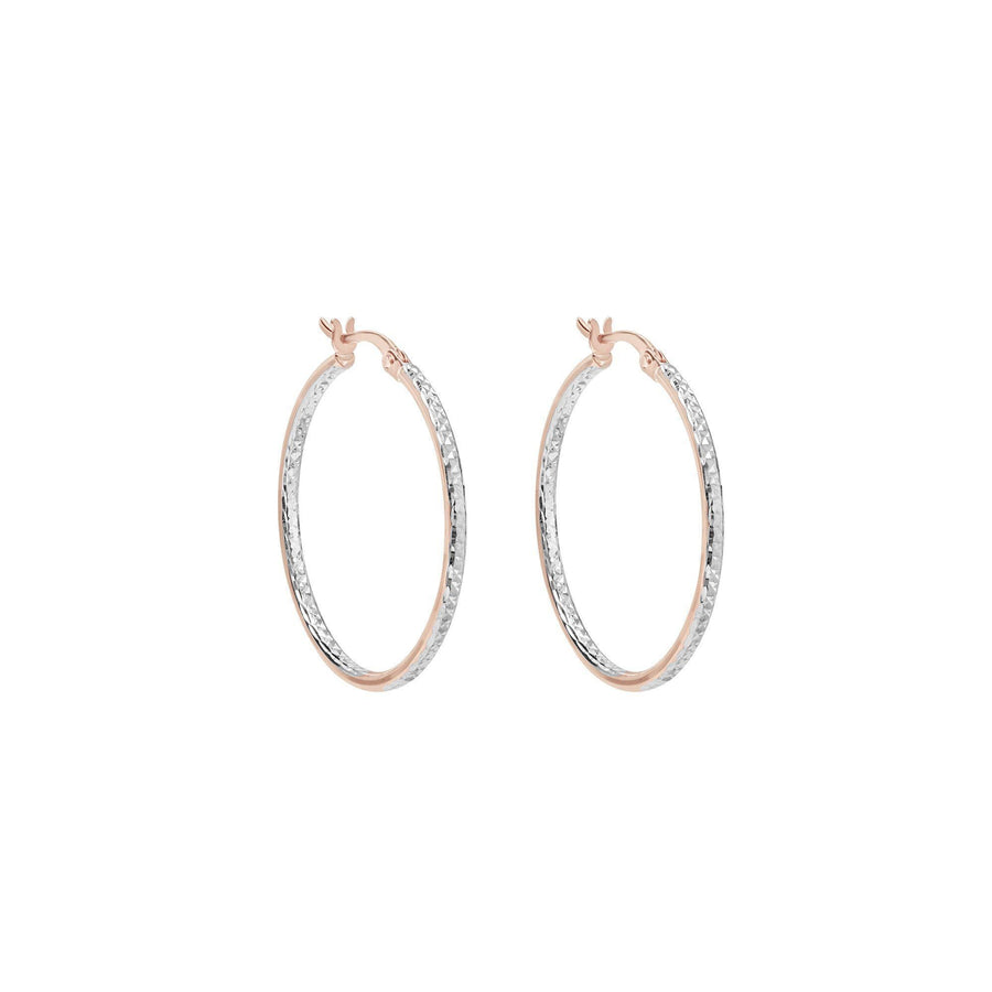 10KT Gold Champagne Hoops 044 Earrings Bijoux Signé Luxo Pink/White 20 mm 2 mm