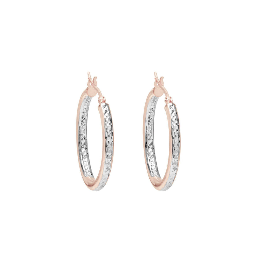 10KT Gold Champagne Hoops 044 Earrings Bijoux Signé Luxo Pink/White 20 mm 3 mm