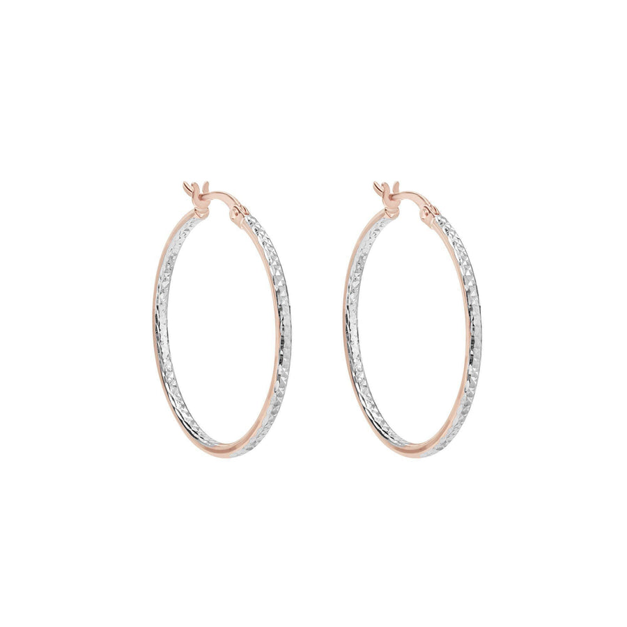 10KT Gold Champagne Hoops 044 Earrings Bijoux Signé Luxo Pink/White 25 mm 2 mm