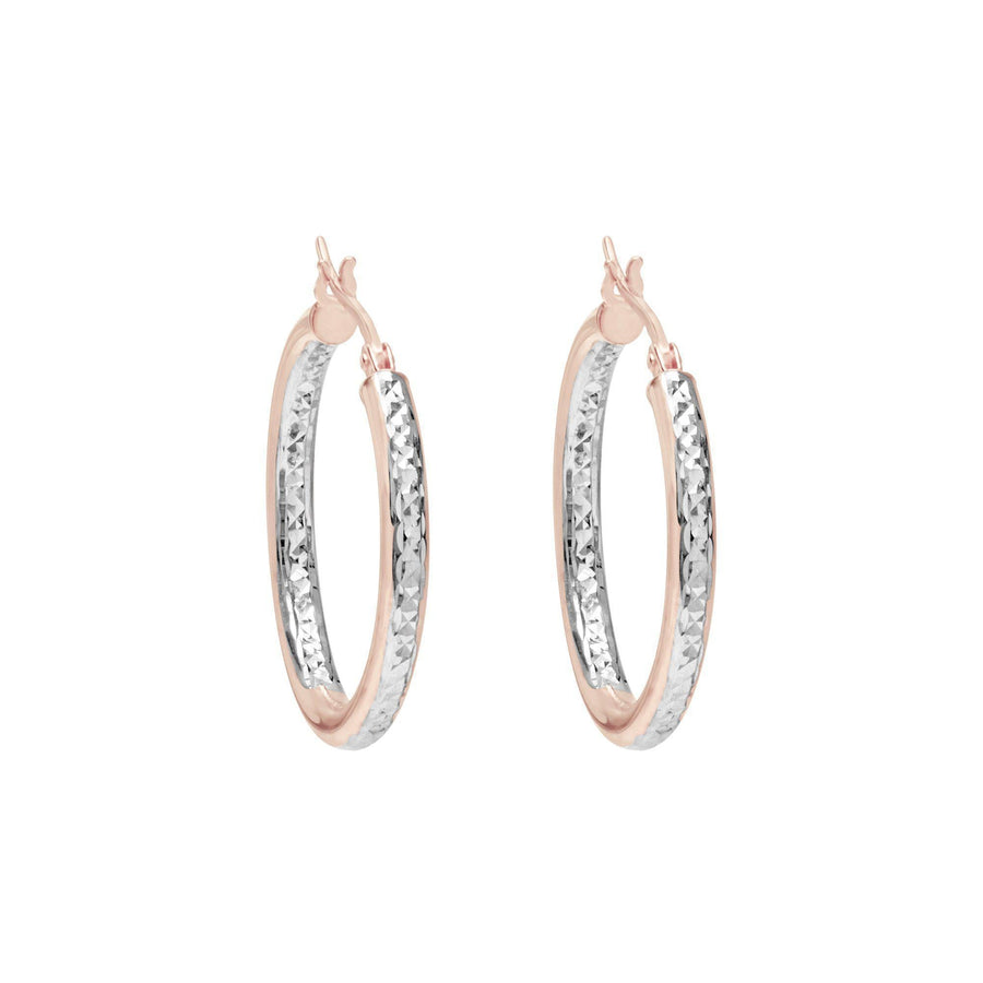 10KT Gold Champagne Hoops 044 Earrings Bijoux Signé Luxo Pink/White 25 mm 3 mm