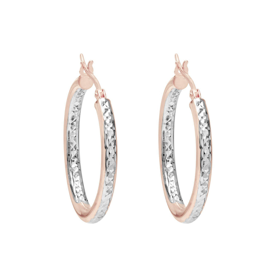 10KT Gold Champagne Hoops 044 Earrings Bijoux Signé Luxo Pink/White 30 mm 3 mm
