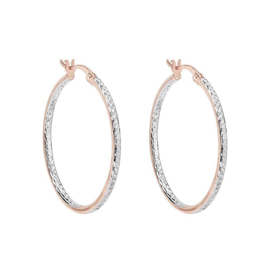 10KT Gold Champagne Hoops 044 Earrings Bijoux Signé Luxo Pink/White 40 mm 2 mm