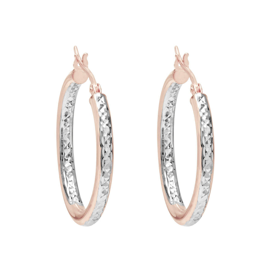 10KT Gold Champagne Hoops 044 Earrings Bijoux Signé Luxo Pink/White 40 mm 3 mm