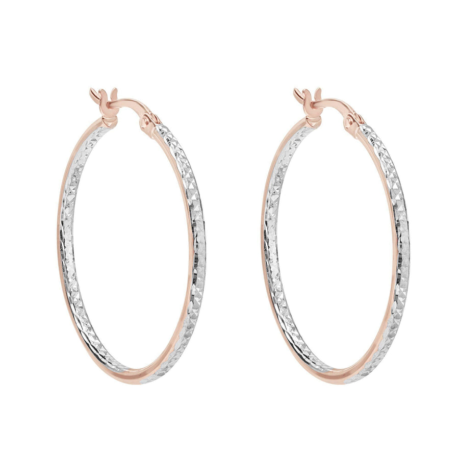 10KT Gold Champagne Hoops 044 Earrings Bijoux Signé Luxo Pink/White 50 mm 2 mm