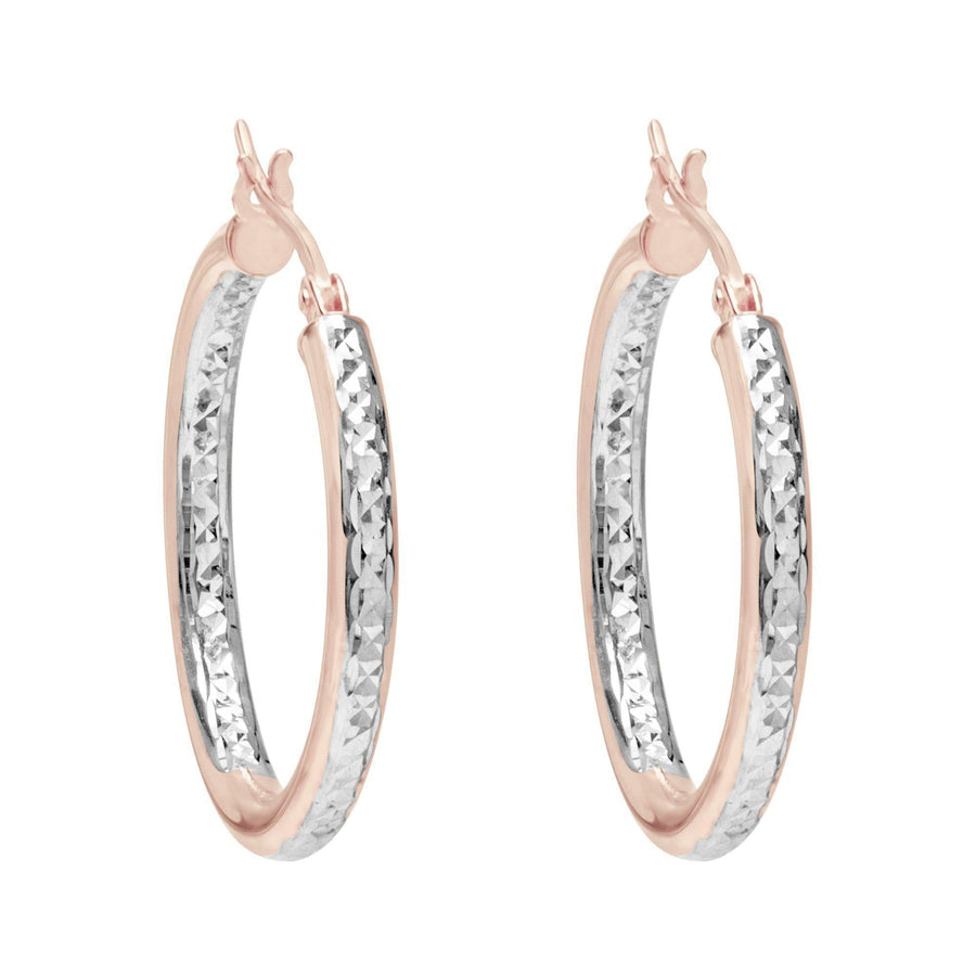 10KT Gold Champagne Hoops 044 Earrings Bijoux Signé Luxo Pink/White 50 mm 3 mm