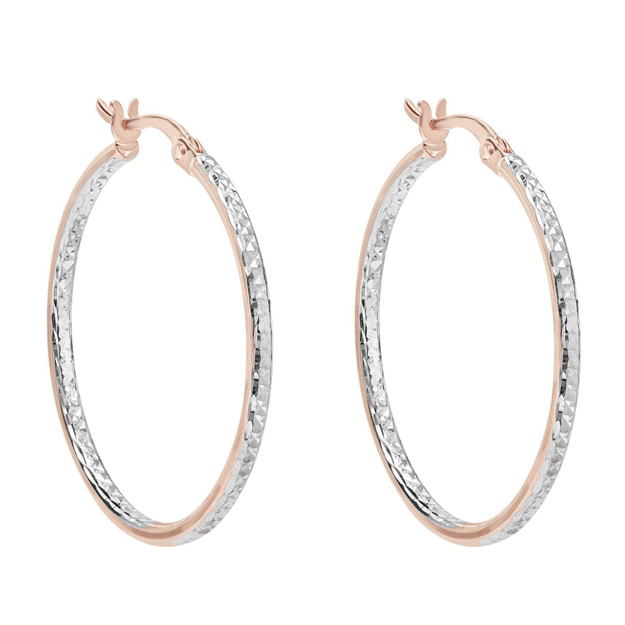 10KT Gold Champagne Hoops 044 Earrings Bijoux Signé Luxo Pink/White 60 mm 2 mm
