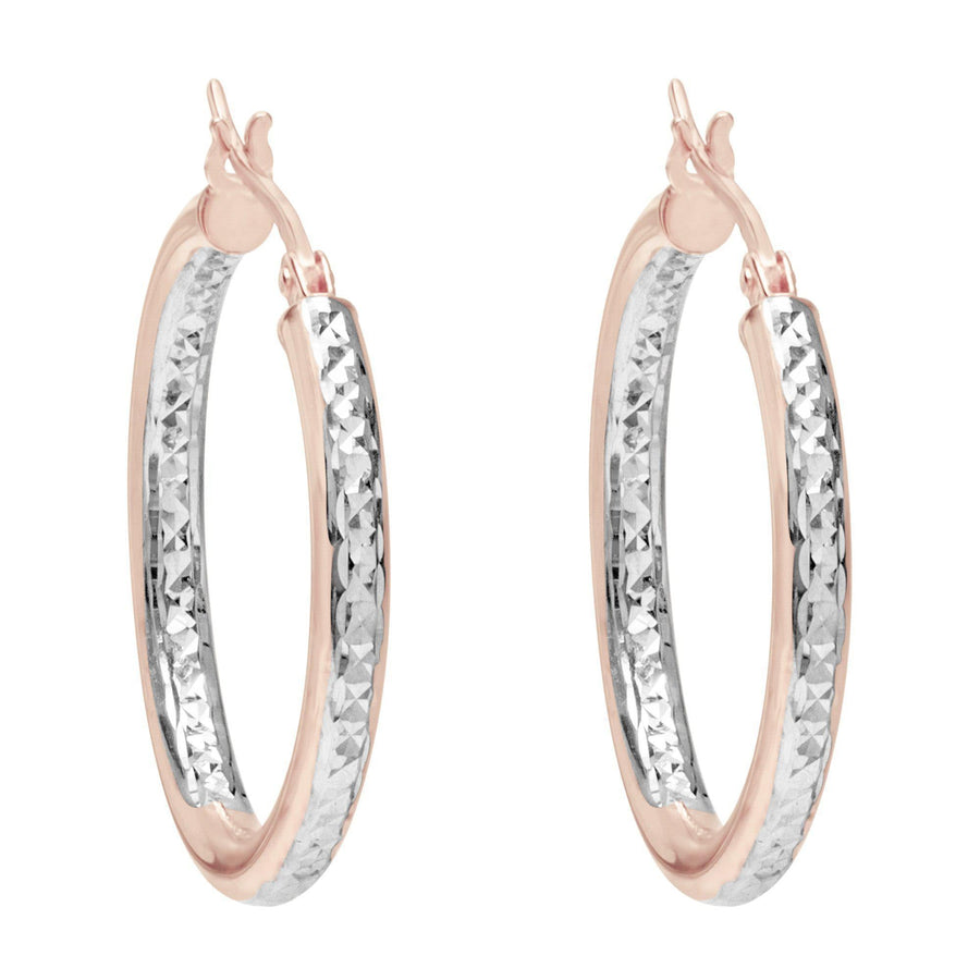 10KT Gold Champagne Hoops 044 Earrings Bijoux Signé Luxo Pink/White 60 mm 3 mm