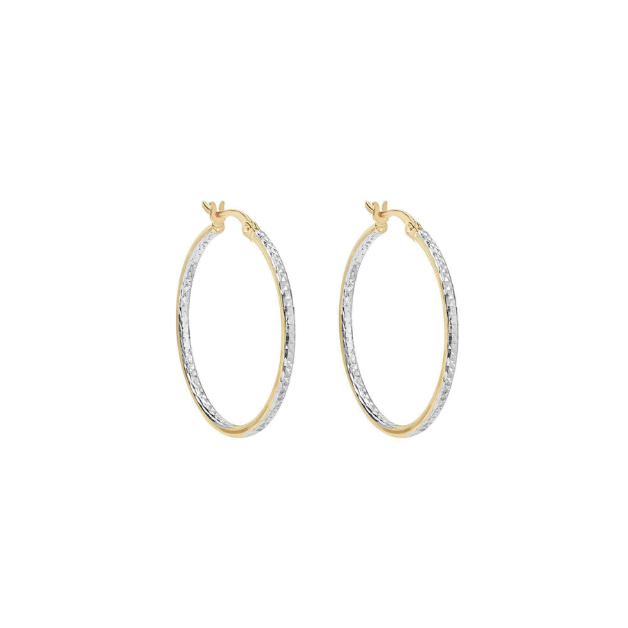 10KT Gold Champagne Hoops 044 Earrings Bijoux Signé Luxo Yellow/White 20 mm 2 mm